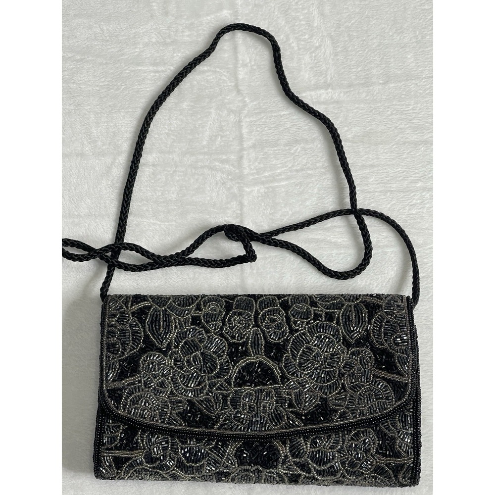 Black Embellished Beaded Evening Purse Clutch Bag Wedding Formal Y2K Glam Dressy